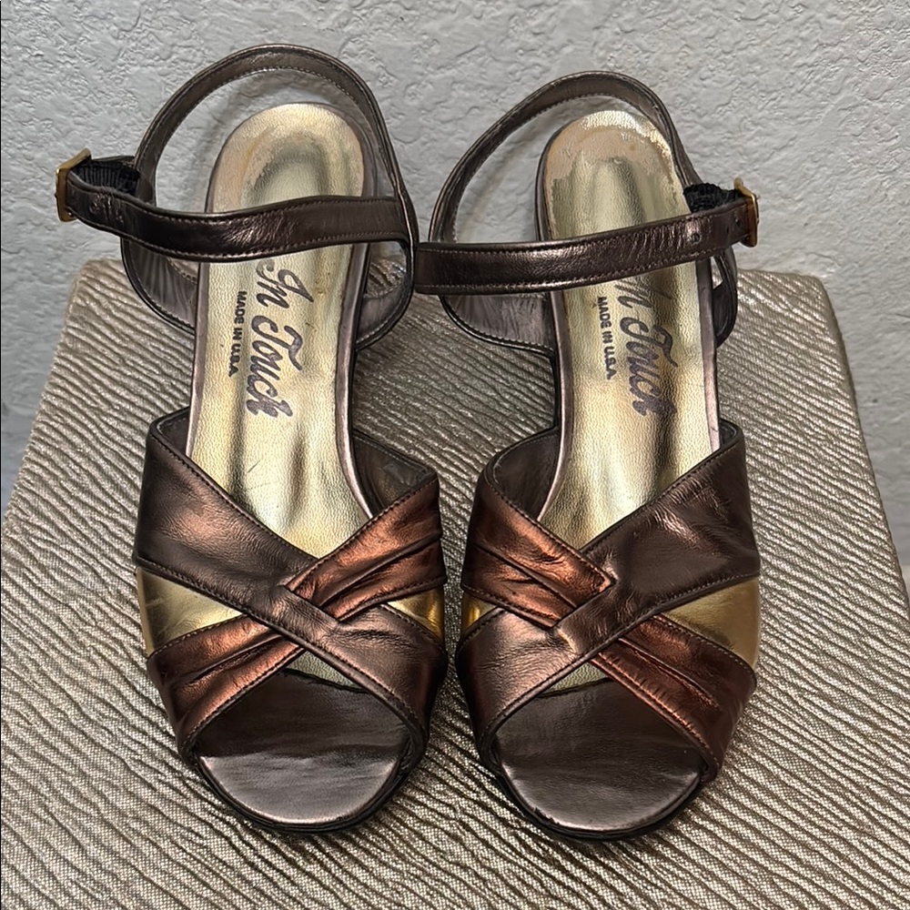 Vintage bronze & gold kitten heel sandals